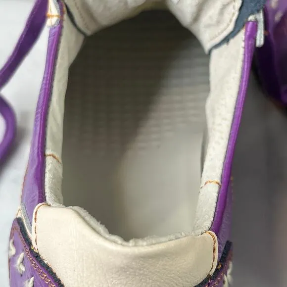 TMA EYES Stitched Leather Walking Sneakers Shoe Lace Up Low Top Purple, 42 10.5