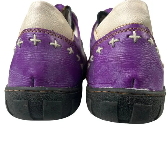 TMA EYES Stitched Leather Walking Sneakers Shoe Lace Up Low Top Purple, 42 10.5