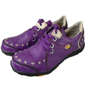 TMA EYES Stitched Leather Walking Sneakers Shoe Lace Up Low Top Purple, 42 10.5