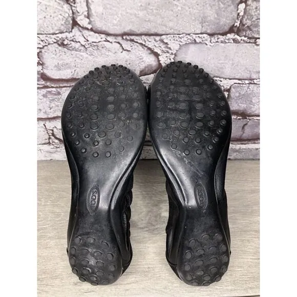 Tod's Black Leather Cap Toe Buckle Ballerina Ballet Flats Women's Sz 10M US/41EU