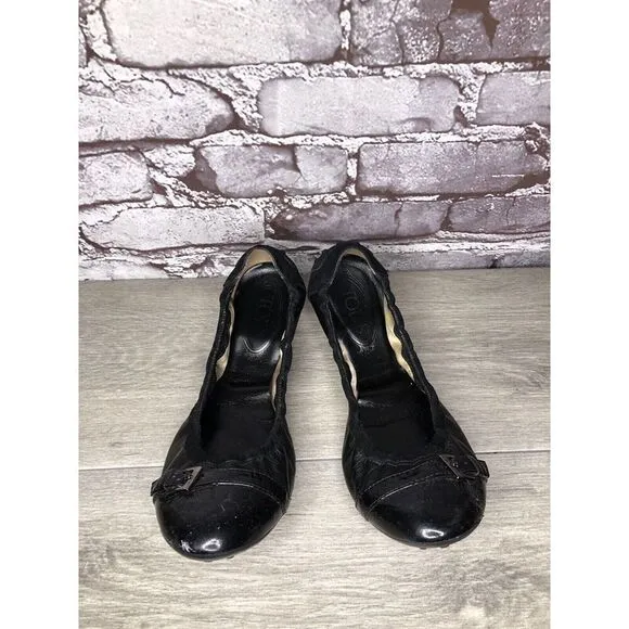 Tod's Black Leather Cap Toe Buckle Ballerina Ballet Flats Women's Sz 10M US/41EU