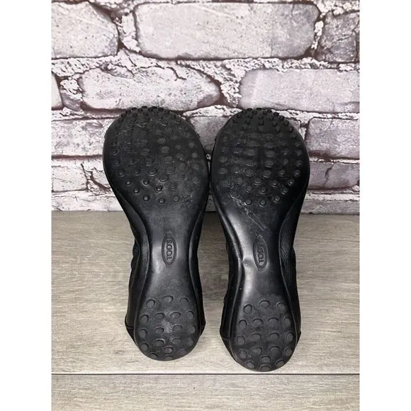 Tod's Black Leather Cap Toe Buckle Ballerina Ballet Flats Women's Sz 10M US/41EU