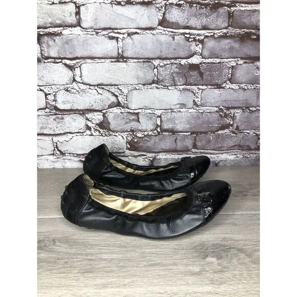 Tod's Black Leather Cap Toe Buckle Ballerina Ballet Flats Women's Sz 10M US/41EU