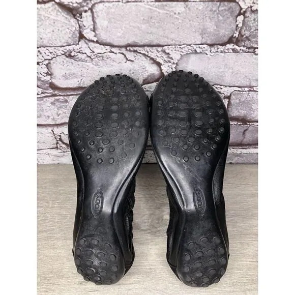 Tod's Black Leather Cap Toe Buckle Ballerina Ballet Flats Women's Sz 10M US/41EU