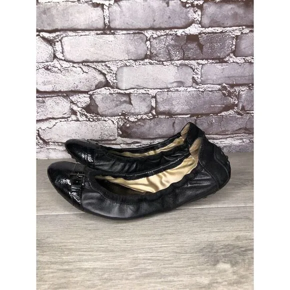 Tod's Black Leather Cap Toe Buckle Ballerina Ballet Flats Women's Sz 10M US/41EU
