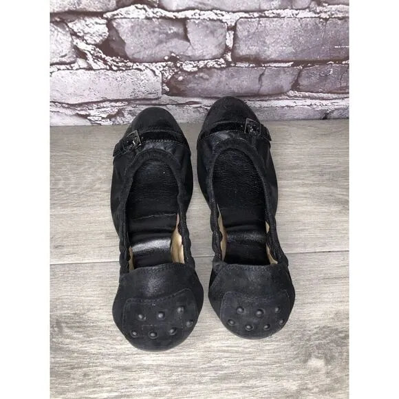 Tod's Black Leather Cap Toe Buckle Ballerina Ballet Flats Women's Sz 10M US/41EU