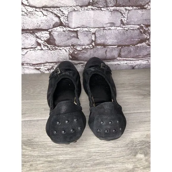 Tod's Black Leather Cap Toe Buckle Ballerina Ballet Flats Women's Sz 10M US/41EU