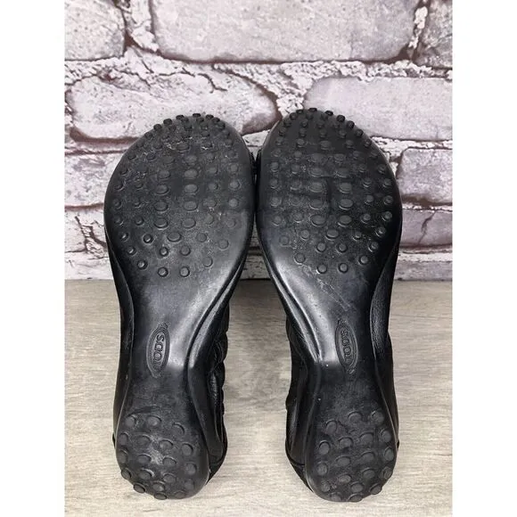 Tod's Black Leather Cap Toe Buckle Ballerina Ballet Flats Women's Sz 10M US/41EU