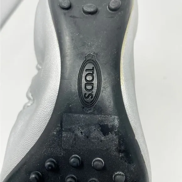 Tod’s Patent, Suede, &amp; Metallic Leather Ballerina Flats silver black size 37.5