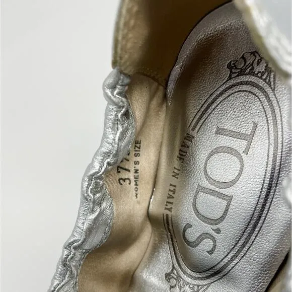 Tod’s Patent, Suede, &amp; Metallic Leather Ballerina Flats silver black size 37.5