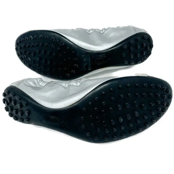 Tod’s Patent, Suede, &amp; Metallic Leather Ballerina Flats silver black size 37.5