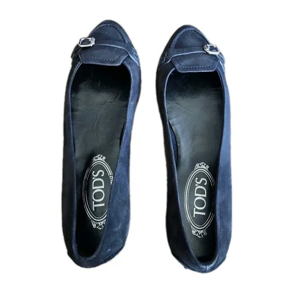 TOD'S Women's Black Nubuck Moccassins Casual Ballet Flat Almond Toe Sz 7.5