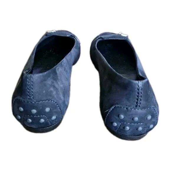 TOD'S Women's Black Nubuck Moccassins Casual Ballet Flat Almond Toe Sz 7.5