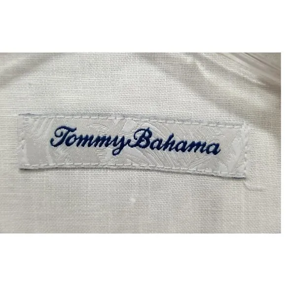 Tommy Bahama Down the Isle White  Embroidered Linen Shirt M Euro Style