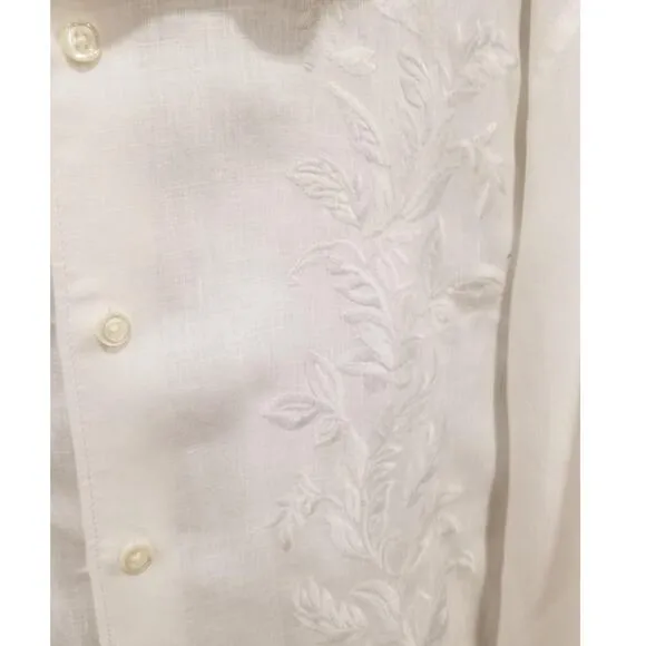 Tommy Bahama Down the Isle White  Embroidered Linen Shirt M Euro Style