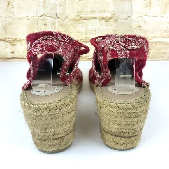 Toni Pons Wedge Espadrilles Sandal Women 42, 11 Red Embroidered Floral Wool Boho