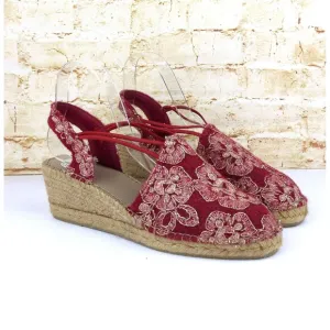 Toni Pons Wedge Espadrilles Sandal Women 42, 11 Red Embroidered Floral Wool Boho