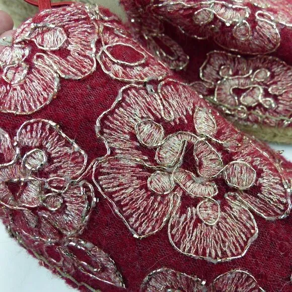 Toni Pons Wedge Espadrilles Sandal Women 42, 11 Red Embroidered Floral Wool Boho