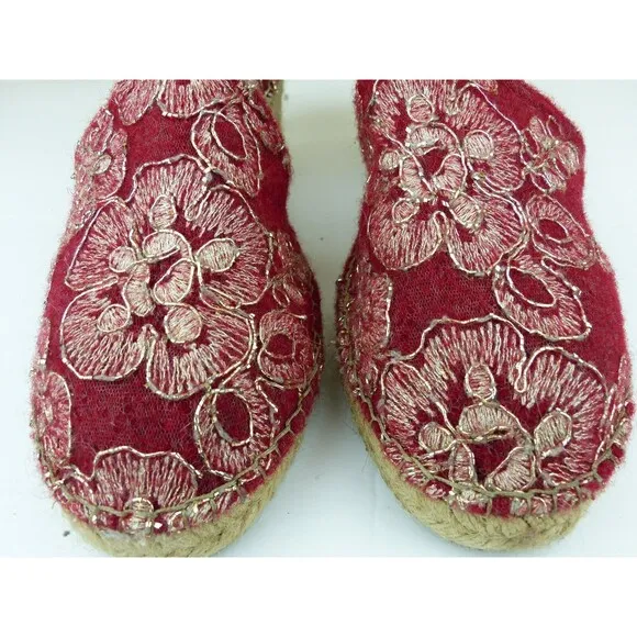 Toni Pons Wedge Espadrilles Sandal Women 42, 11 Red Embroidered Floral Wool Boho