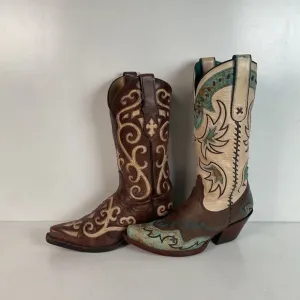 Tony Lama Cassidy &amp; Santa Fe Cowgirl Boots 5 B Tooled Inlay (2) Pair