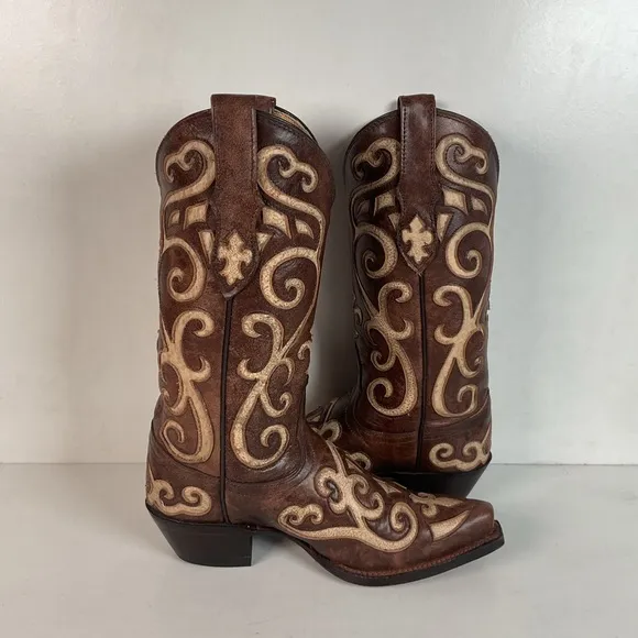 Tony Lama Cassidy &amp; Santa Fe Cowgirl Boots 5 B Tooled Inlay (2) Pair