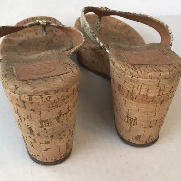 Tory Burch Alligator 🐊 Print Leather Thong Platform Cork Heel Sandals