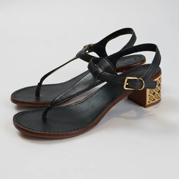 Tory Burch Audra Leather T-Strap Navy Sandals - Size 8.5