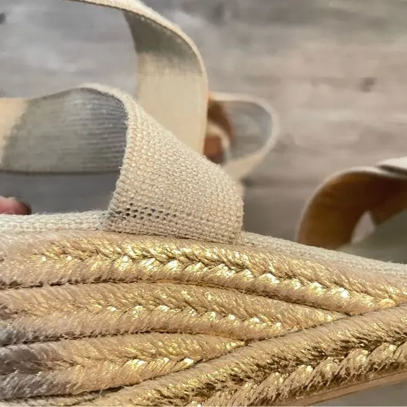Tory Burch Beige Wedge Espadrilles Sandals Size 7.5