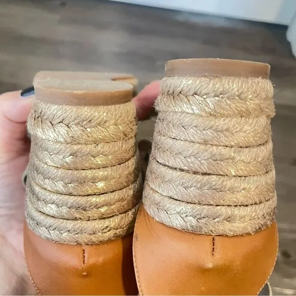 Tory Burch Beige Wedge Espadrilles Sandals Size 7.5
