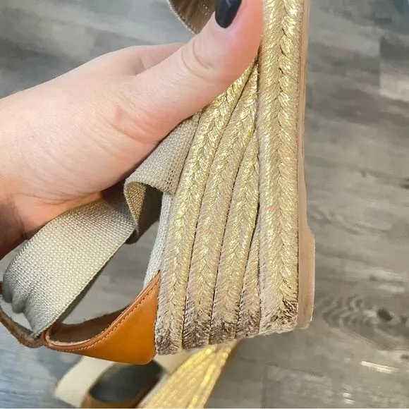 Tory Burch Beige Wedge Espadrilles Sandals Size 7.5