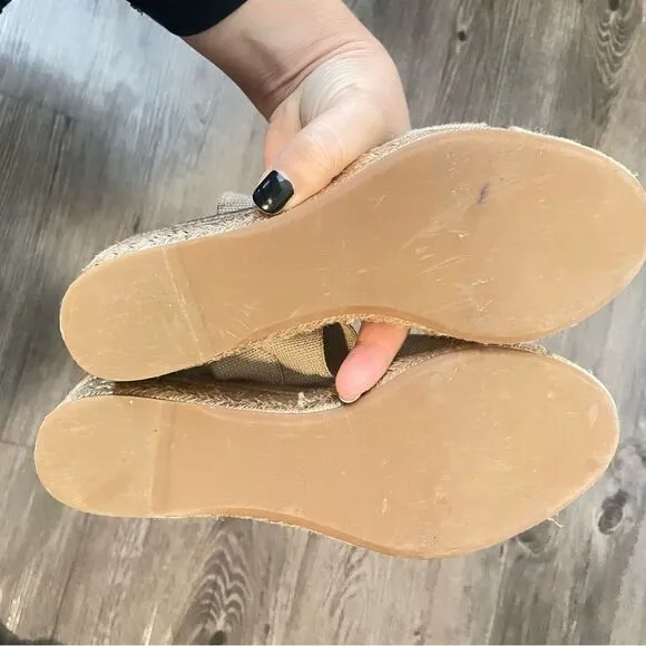 Tory Burch Beige Wedge Espadrilles Sandals Size 7.5