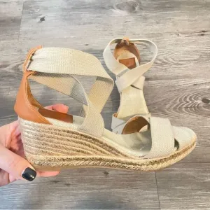 Tory Burch Beige Wedge Espadrilles Sandals Size 7.5
