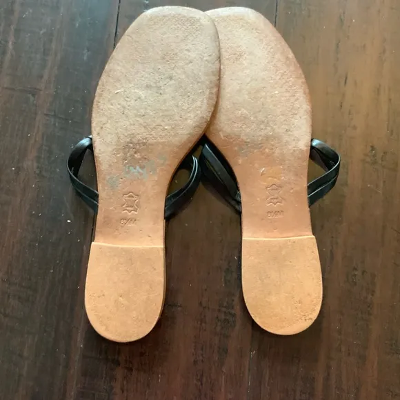 Tory Burch Black and Tan Sandals with Logo Emblem