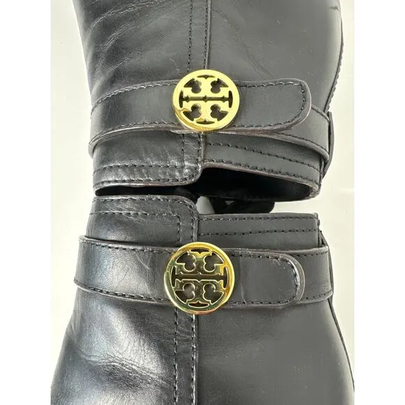 Tory Burch Black Bristol Equestrian Calf Leather Ankle Zip Bootie black size 5.5
