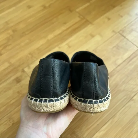 Tory Burch Black Leather Espadrille Flat Loafers - Size 9.5