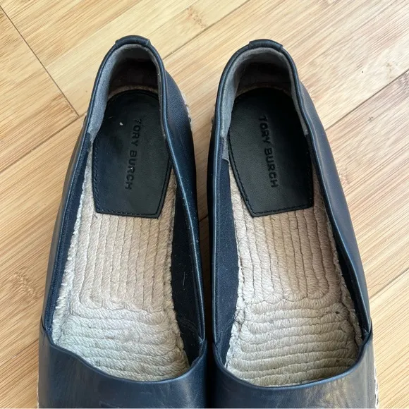 Tory Burch Black Leather Espadrille Flat Loafers - Size 9.5
