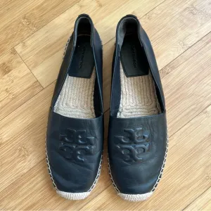 Tory Burch Black Leather Espadrille Flat Loafers - Size 9.5