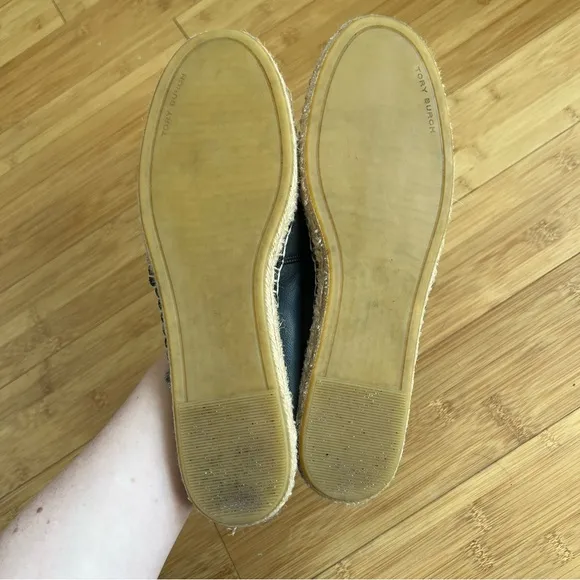 Tory Burch Black Leather Espadrille Flat Loafers - Size 9.5