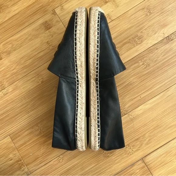 Tory Burch Black Leather Espadrille Flat Loafers - Size 9.5
