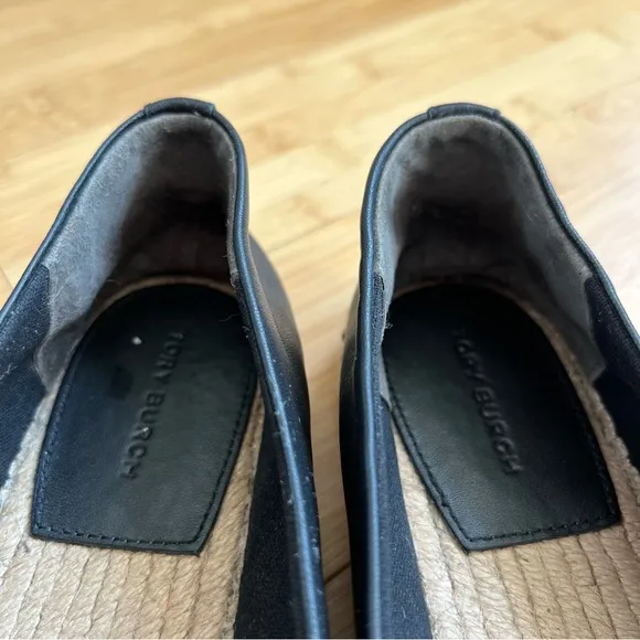 Tory Burch Black Leather Espadrille Flat Loafers - Size 9.5