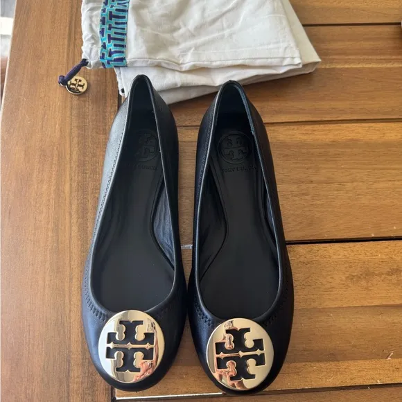 Tory Burch Black Leather Reva Ballet Flats Size 6