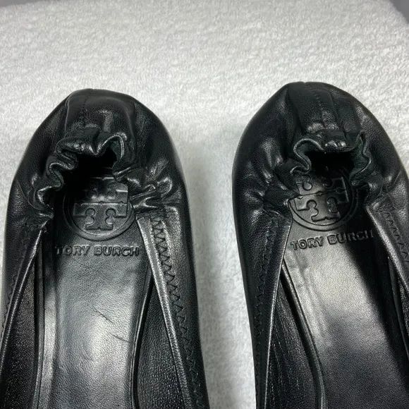 Tory Burch Black/Silver Minnie Travel Ballet Flats - Size 8