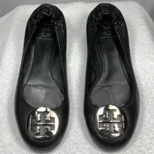 Tory Burch Black/Silver Minnie Travel Ballet Flats - Size 8