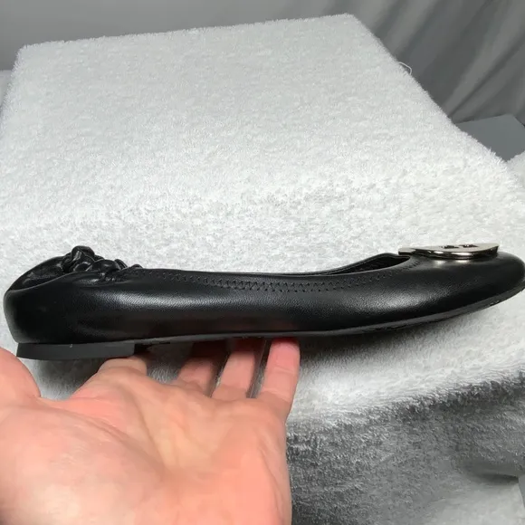 Tory Burch Black/Silver Minnie Travel Ballet Flats - Size 8