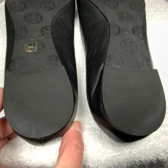 Tory Burch Black/Silver Minnie Travel Ballet Flats - Size 8