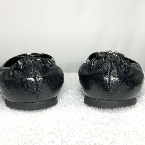 Tory Burch Black/Silver Minnie Travel Ballet Flats - Size 8