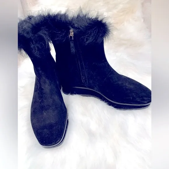 TORY BURCH BOOT GORGEOUS SUEDE,FUR &amp; SHERLING STYLE WEDGE HEEL NWOT SIDE ZIPPER