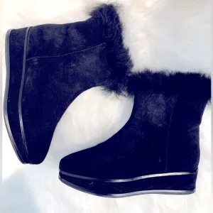 TORY BURCH BOOT GORGEOUS SUEDE,FUR &amp; SHERLING STYLE WEDGE HEEL NWOT SIDE ZIPPER