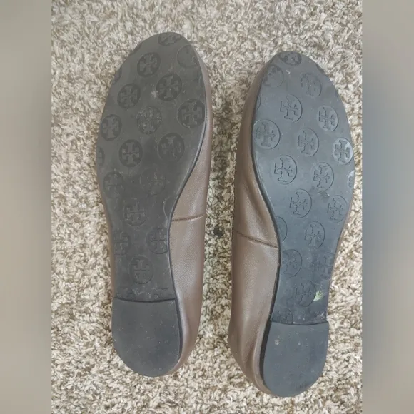 Tory Burch Brown Leather Travel Ballet Flats Women's Size 8.5