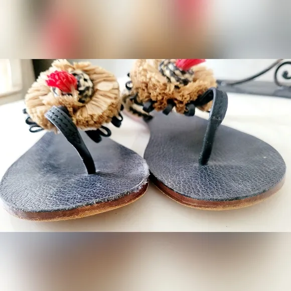 Tory Burch Burt Thong Ribbon Patent Calf Leather Sandals Floral Dandelion US 9